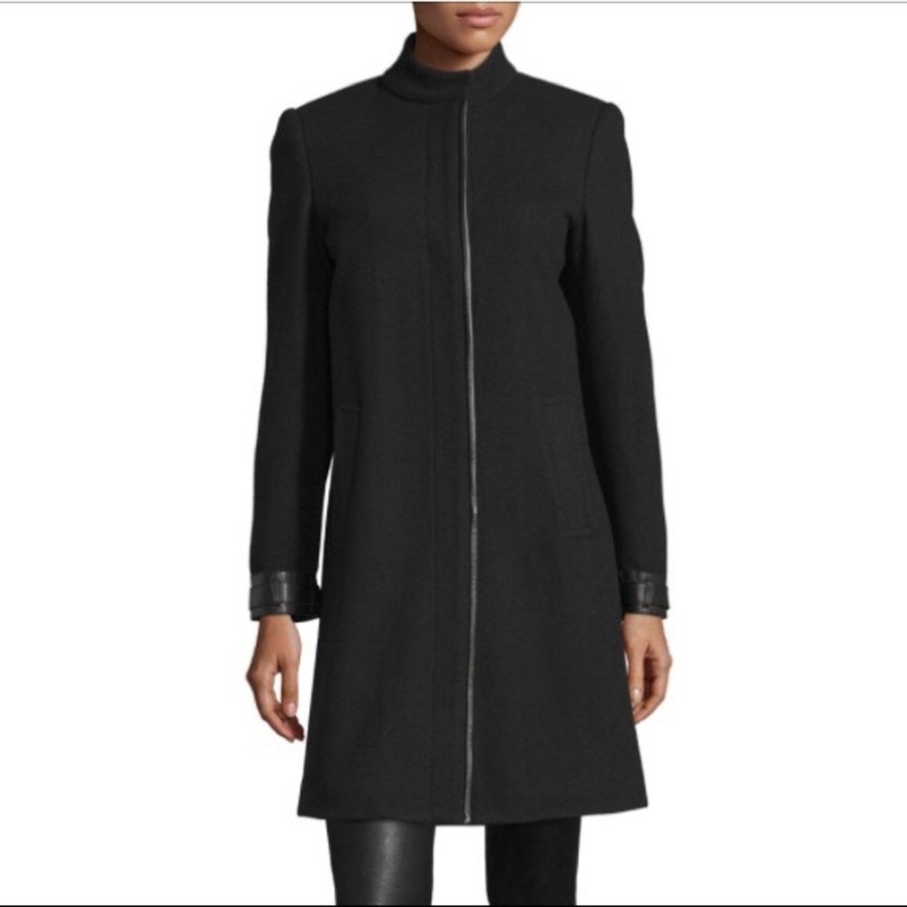 VINCE WOOL & LEATHER TRIM COAT SIZE 8, FITS SIZE 6, EXCELLENT CONDITION